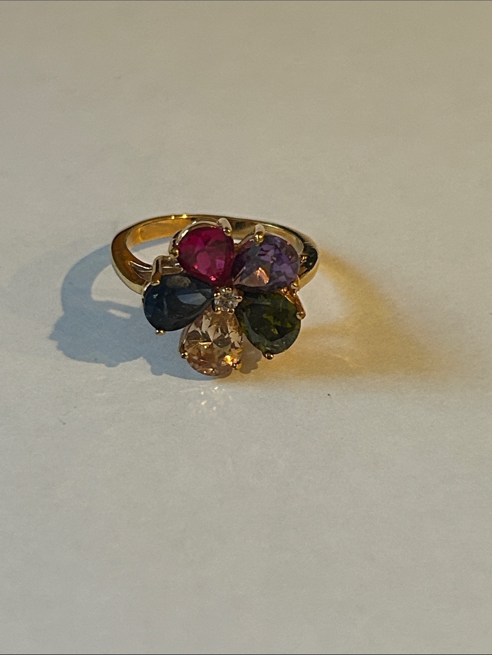 Gold Tone Multi-Color Flower Cocktail Ring - Women Jewelry